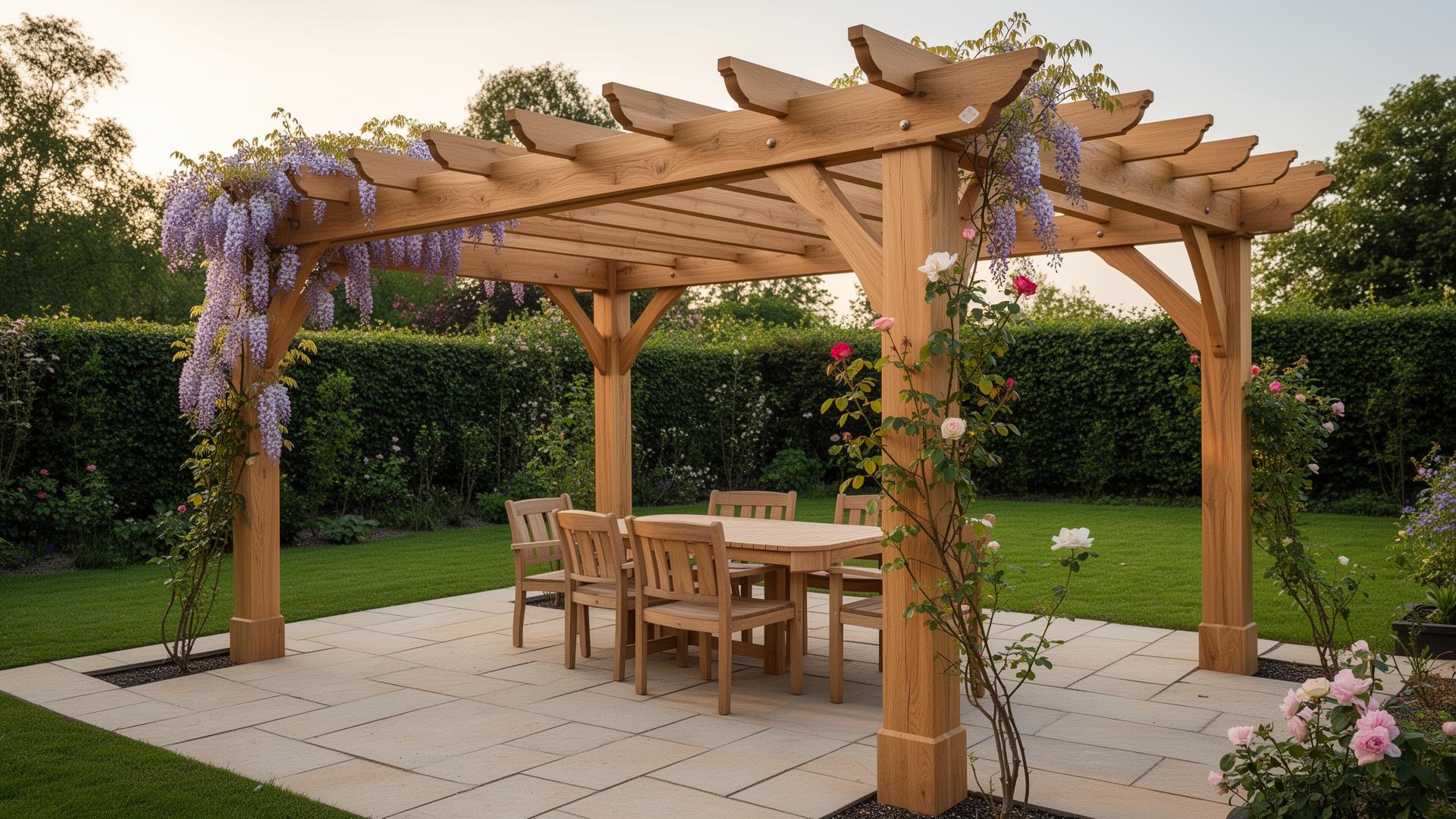 Timber pergola with climbing plants in a Christchurch garden